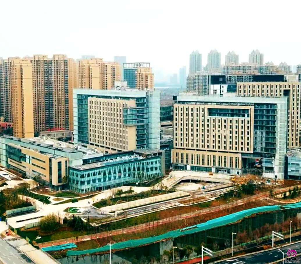 图为远眺何莉所在的军队医疗团队任务区——武汉市泰康同济医院.