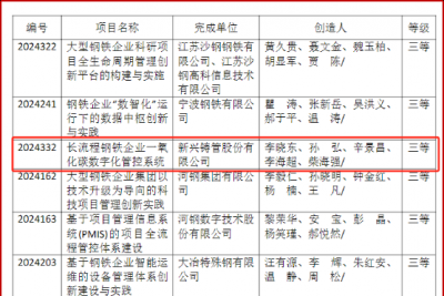 新兴铸管入选第二十二届冶金企业现代化创新成果